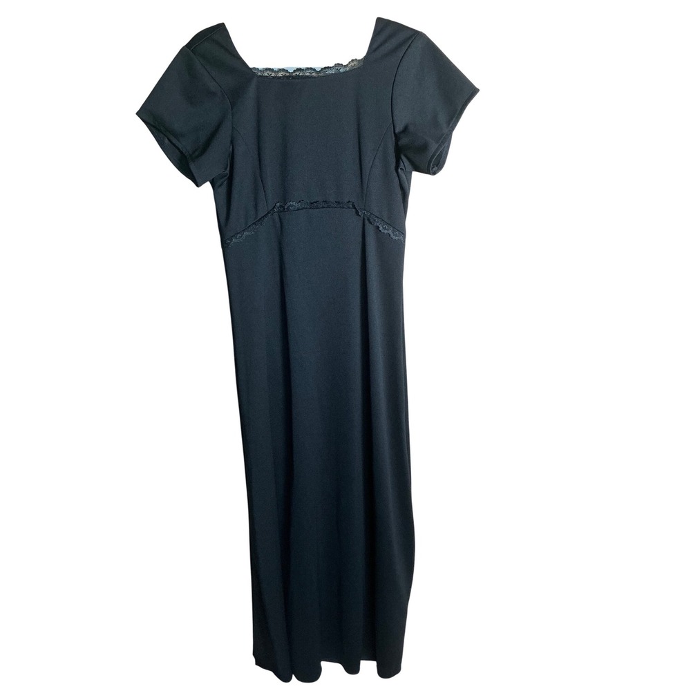 Tuxedo Wholesaler Concert Attire Black Lace Trim Empire Waist Maxi Dress Size 8